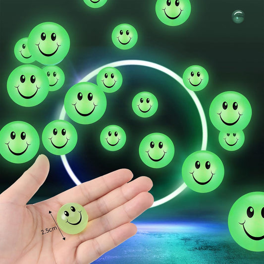 Kasyat 24 Pcs Glow in The Dark Smile Face Bouncing Balls, Mini High Bounce Bouncy Balls for Teens, Glowing Halloween Birthday Party Favors Goodie Bag Fillers for Boys and Girls 6 Years Old +