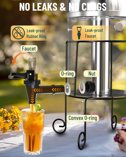 WantJoin Beverage Dispenser With Stand, Drink Dispenser for Party, Stainless Steel Water Dispenser with Ice Core, Spigot, Drink Jar Jug For Home Parties Lemonade, Clear Acrylic, 2-GALLONS 8 Liters