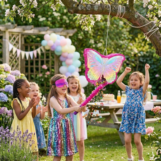 Butterfly Pinata Party Game Set |Colorful Birthday Party Decoration with Stick & Blindfold, Spring Theme Party Supplies for Girls Celebration (16 x 12.6 x 4.2 in)