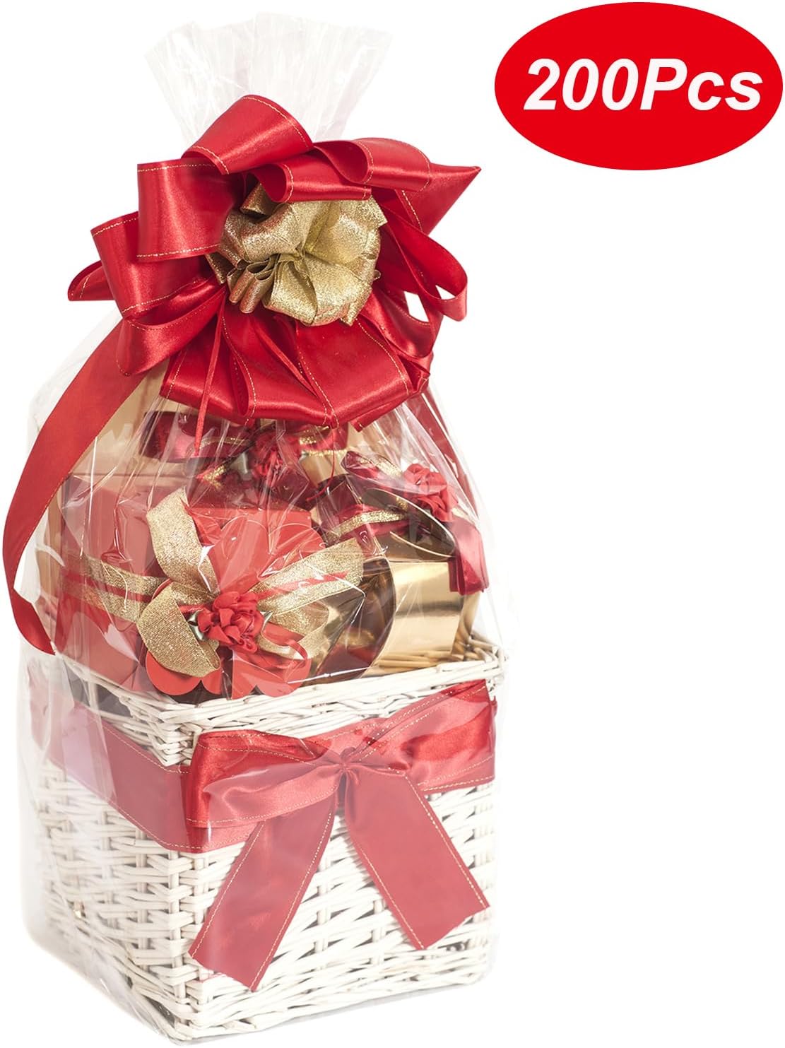 Cello Cellophane Treat Bags,5x7 Inches Clear Cellophane Bags 200 Pcs OPP Plastic Treat Bags with 200 Twist Ties for Gift Wrapping,Packaging Candies,Dessert,Bakery, Cookies, Chocolate,Party Favor