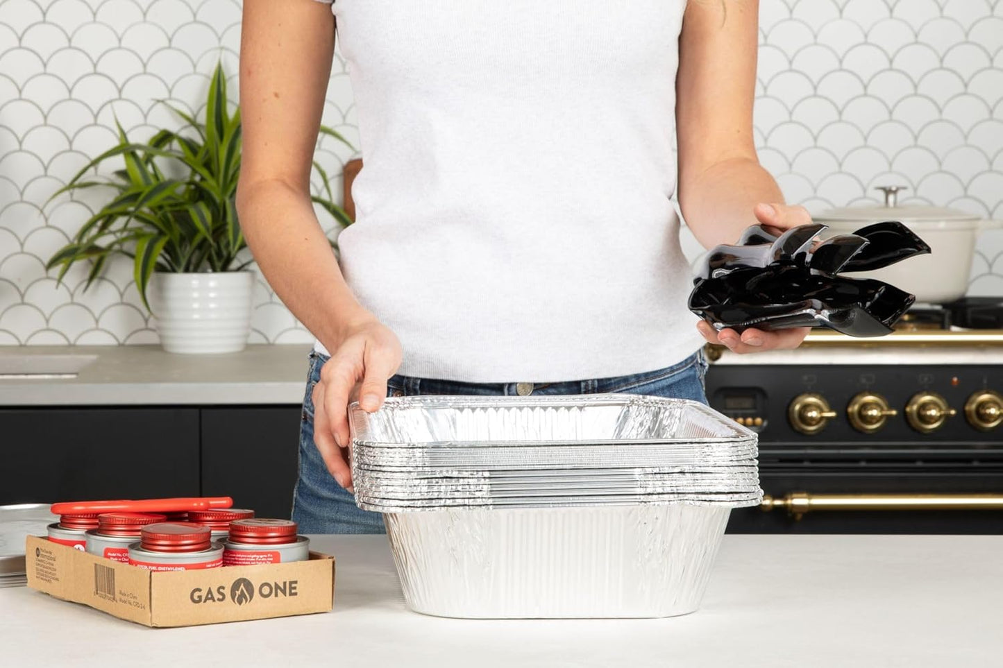 Alpha Living 6 Pack - Disposable Chafing Dish Buffet Set, Half Size Pans, Welded Body Food Warmers for Parties, Fuel Cans Complete Set, Warming Trays