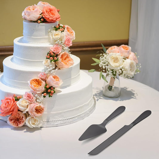 Cake Cutting Set for Wedding - Extended Cake Knife and Server Set Thickened Stainless Steel 13.0" Cake Cutter 10.49" Pie Spatula Great for Birthday Anniversary Christmas Gift 2 Pcs Silver