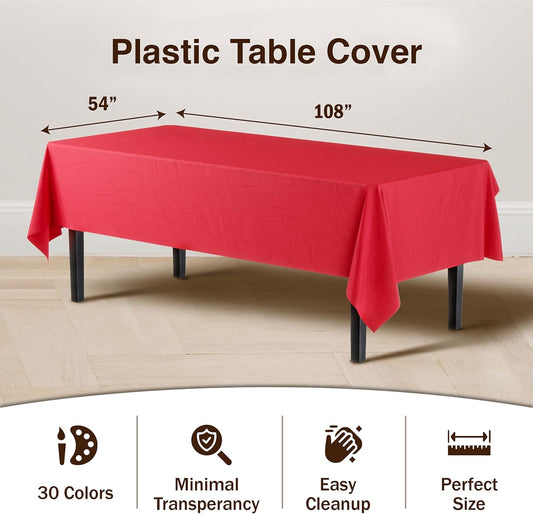 12-Pack Premium Plastic Tablecloth 54in. x 108in. Rectangle Table Cover - Dark Blue - Colors B