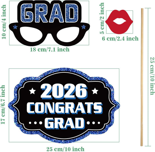 Blulu 24 Pieces 2026 Graduation Party Photo Booth Props Kit, Funny Graduation Party Selfie Props, Selfie Photo Frame for High School and College Grad Favors Supplies(Pink)