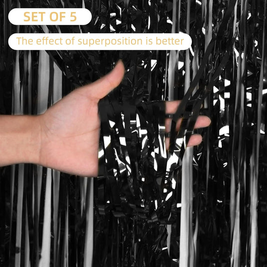 10 Pack Silver Foil Curtain Backdrop 3.2ft x 9.8ft Metallic Tinsel Foil Fringe Curtains Streamer Photo Booth Backdrop for Birthday Party Engagement Bachelorette Party Decorations (Silver)