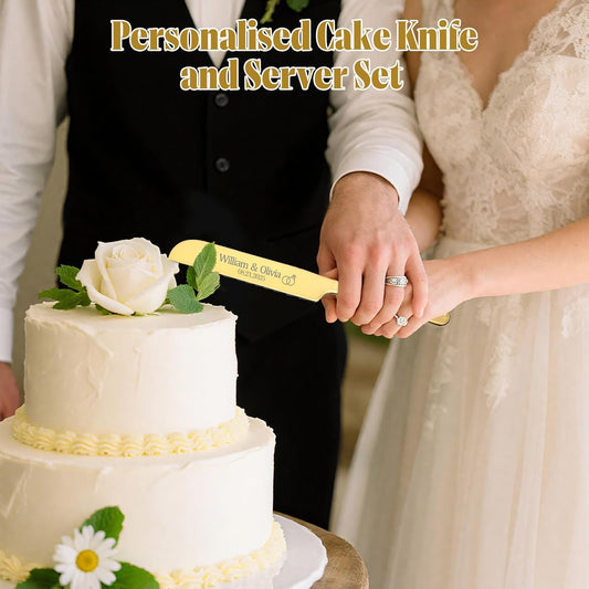 Personalized 4 Piece Cake Cutting Set for Wedding - Custom Cake Knife and Server Set with Forks, Cake Cutter Set Ideal for Wedding Anniversary Bridal Gifts (Silver)