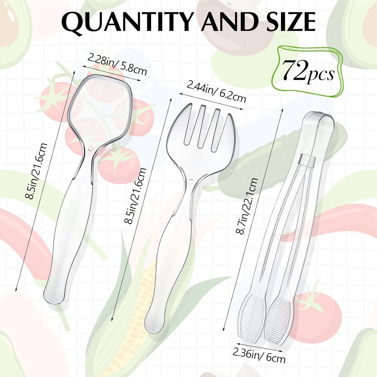 Vesici 12 Sets /36 Pcs 9'' Large Plastic Serving Utensils Set for Buffet, Clear Disposable Serving Utensils Heavy Duty Spoons Forks Tongs Catering Supplies for Christmas Wedding Birthday Party