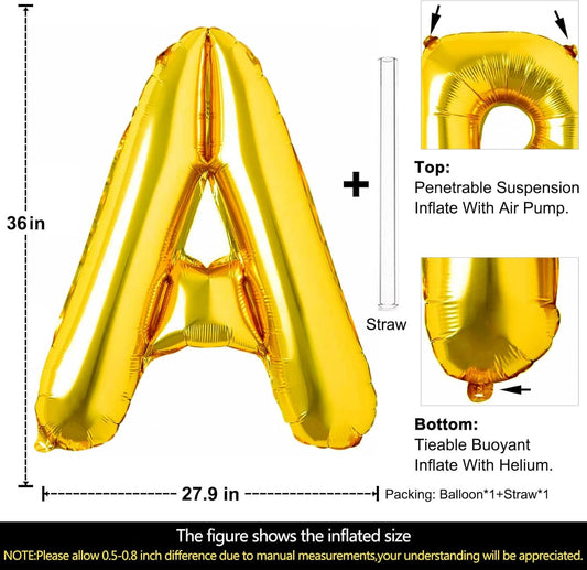 Lovoir 40 Inch Large Gold Letter A Balloons Big Size Jumbo Mylar Foil Helium Balloon for Birthday Party Celebration Decorations Alphabet Gold A