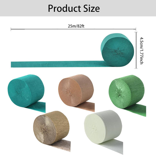 5 Rolls Crepe Paper, Green and Gold Paper Streamers Party Decorations, for Bachelorette, Wedding, Jungle Theme Party, Baby Shower, Bridal Shower, Engagement, Birthday, 5 Colors