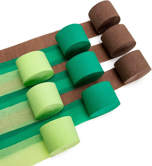 Crepe Paper Streamers 9 Rolls 738 ft Crepe Paper Decorations for Dinosaur Birthday Party, Natural Theme or Green Party(Jungle Green Combo)