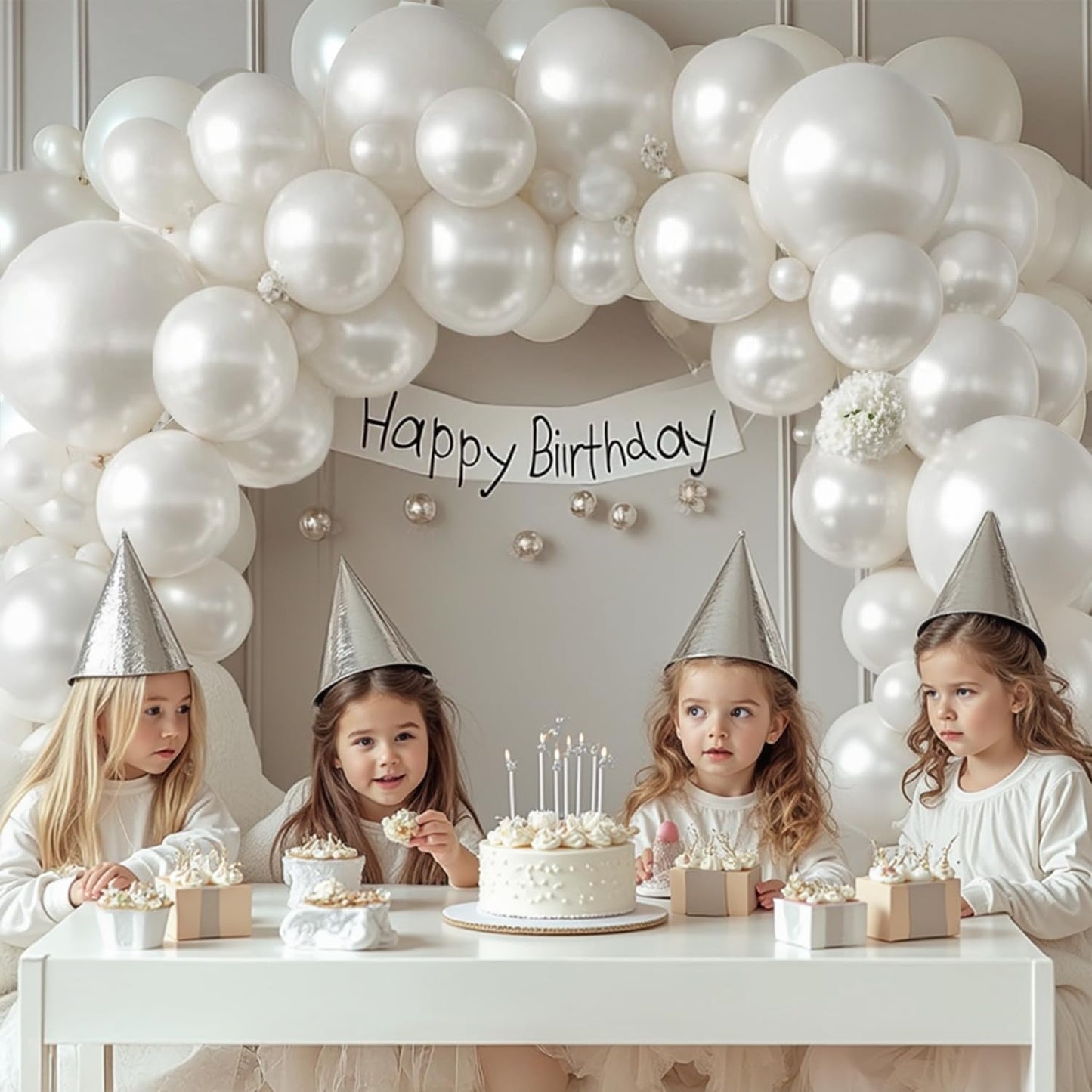 Pearl White Balloon Arch Kit,Double Stuffed Pastel White Cream Ivory Balloons Garland Kit Different Sizes 18/12/10/5 inch White Latex Balloon for Wedding Birthday Bridal Shower Party Decorations