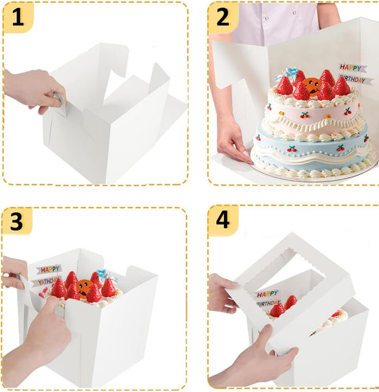 20Pack 12 Inch Cake Boxes With Cake Boards (10 boxes & 10 boards), 12X12X8 Inch White Bakery Boxes With Windown For Cajas Pasteles, Cookie, Pastries,Pie, Wedding, Birthday, Fathers day