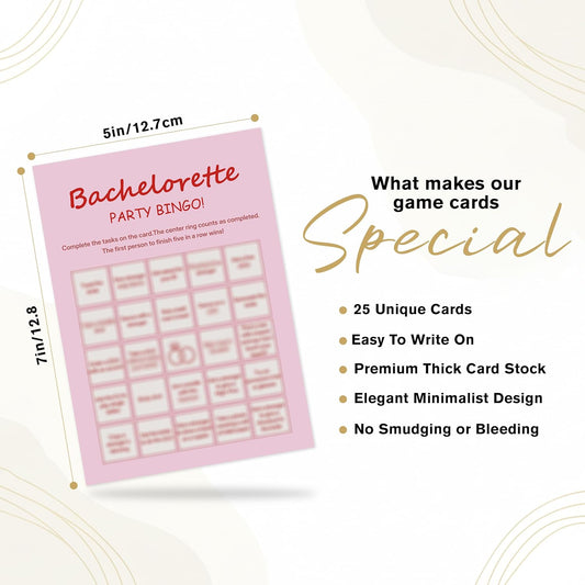 Bachelorette Party Bingo Cards, 25 Unique Sheets, Fun Bridal Shower Game for Guests, Pink Party Activity Celebration