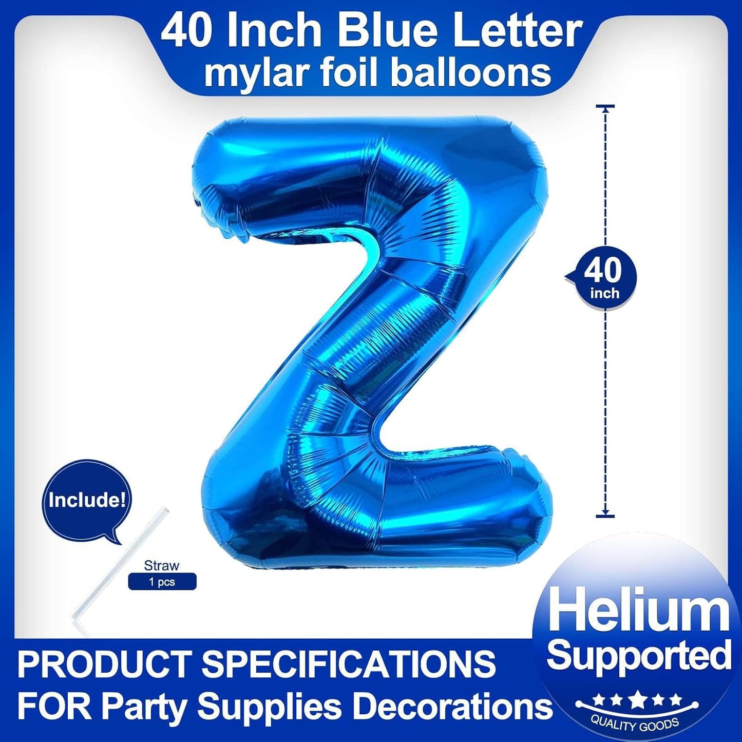 40 Inch Blue Letter A Balloons, DIY Phrase Foil Alphabet Letter A Balloons DIY Word A Banner for Birthday Anniversary Celebration Graduation Party Supplies Decoration