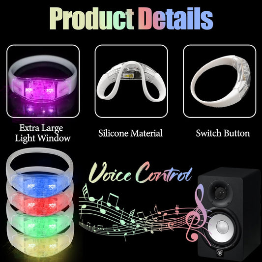 24 Pcs LED Glow Bracelets Sound Activated Flashing Light Up Bracelet for New Years Eve Glow in the Dark Party Supplies Christmas Party Favors Birthday Gift Carnival Concerts Night Events