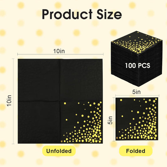 100 Pcs Gold Cocktail Napkins, 3-Ply Party Paper Napkins, 5 x 5 Inches Bar Napkin Disaposable for Weddings, Birthdays, Baby Showers, Anniversaries, and Cocktail Parties (White)