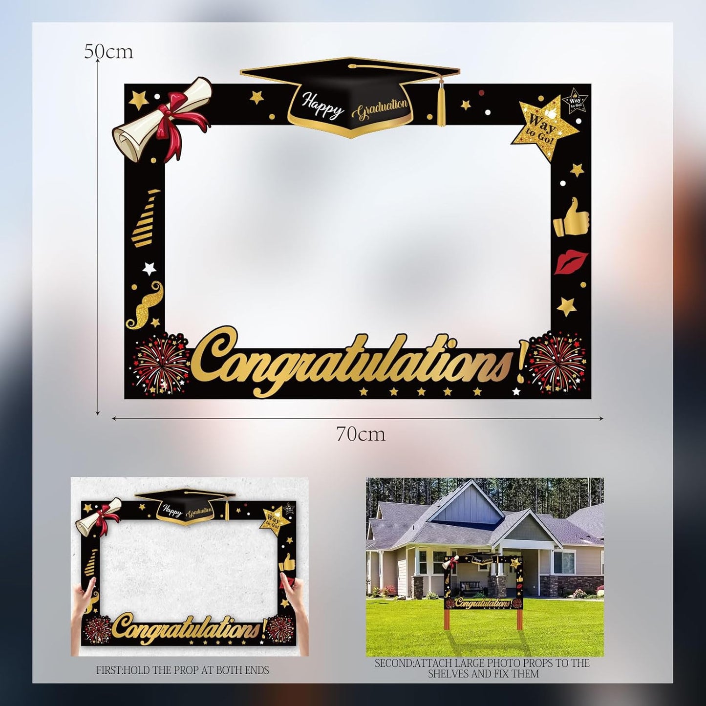 22 Pcs Black Gold Graduation Photo Booth Props 2026 -Large Size Graduation Photo Booth Frame and Congrats Class of 2026 Photo Booth Props Set for Graduation Party Favors Supplies