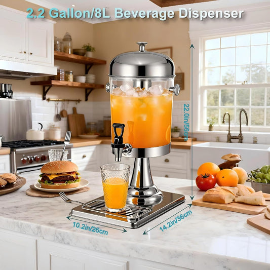 2.2 Gallon Drink Dispensers for Parties, Beverage Dispenser with Stand and Ice Shovel, Commercial Hot Cold Juice Dispenser for Parties, Wedding, Hotel Buffet, Banquet, Restaurant (8 L)