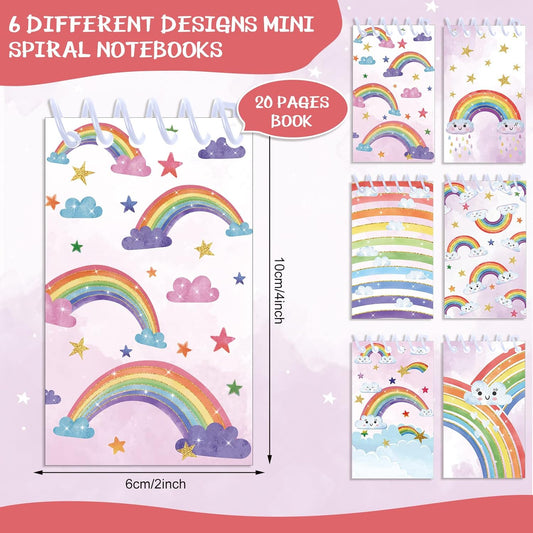 Chinco 24 Pcs Rainbow Notebook Mini Rainbow Party Favors Mini Notebooks for Kids Rain Bow Notepad Small Spiral Pocket Notepads Bulk 2.4 x 3.9 Inch Bound Memo Little Notebooks Birthday Office Supplies