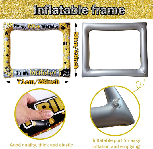 60th Birthday Inflatable Photo Booth Set - Giant Selfie Photo Booth Frame & Props - Black PVC Material - Party Decor