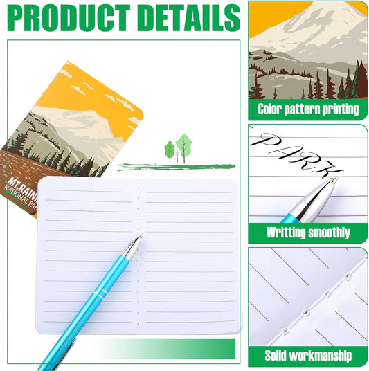Sureio 20 Pack National Park Mini Notebook Pocket Adventure Notebook Memo Book Mountain Art Prints Small Notepad for Adventure Seekers, Hikers, Travellers, 3.2 x 5 Inches,10 Styles