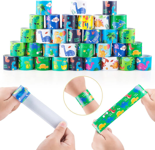 hexiaoxiao 48 Pcs Slap Bracelets for Kids Dinosaur Snap Bracelets Bulk Bracelet for Boys Party Supplies Favors Classroom Prizes Exchanging Gifts Christmas Easter Thanksgiving Holiday Gifts