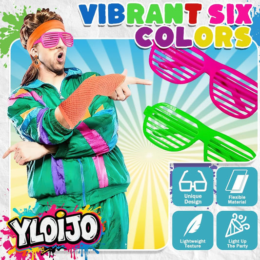 Shutter Glasses Neon Color Shades Sunglasses Set Novelty 80s 90s Funny 6-Color Plastic Venetian Blinds Party Glasses