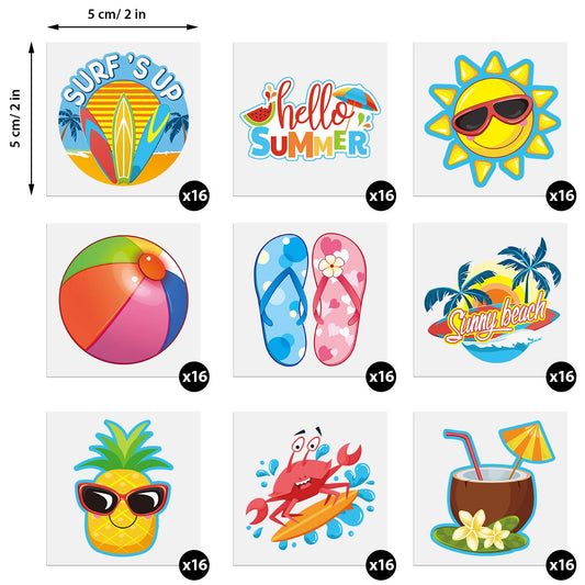 Patelai 144 Pieces Summer Temporary Tattoos Beach Tattoos Hawaiian Luau Party Favors Tropical Waterproof Stickers Hello Summer for Beach Pool Party Decoration Supplies, 9 Styles