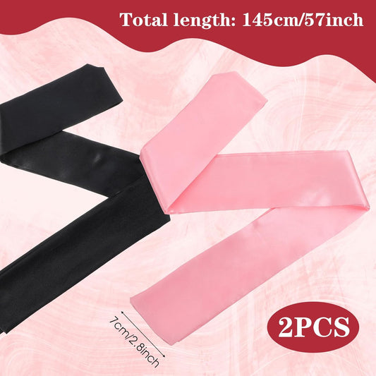 Tyqour 2 Pcs Soft Silk Blindfold for Adult Couples, Satin Blind Folds for Adult Play, Adjustable Blindfold for Party Games, 59 Inch V-Shaped Blackout Sleep Mask for Women Men Gift (Black, Pink)