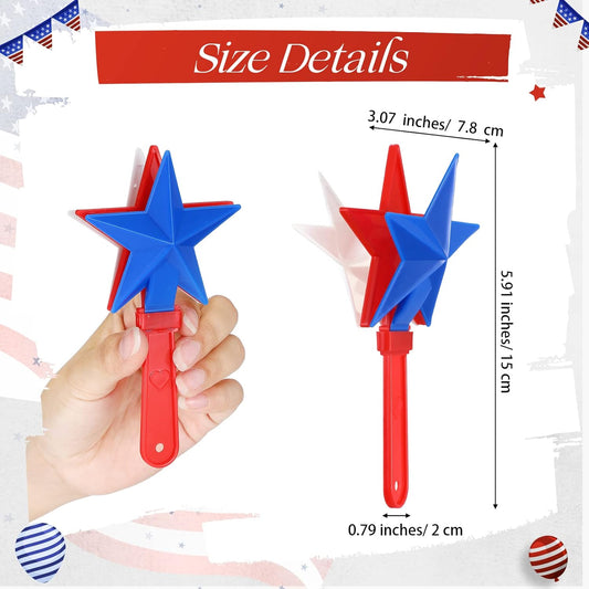 48 Pcs Independence Day Star Hand Clapper Noise Makers Bulk Red White Blue Plastic Clapping Hands Noisemakers 4th of July Star Clappers for Patriotic Party America Patriotic Party Supplies