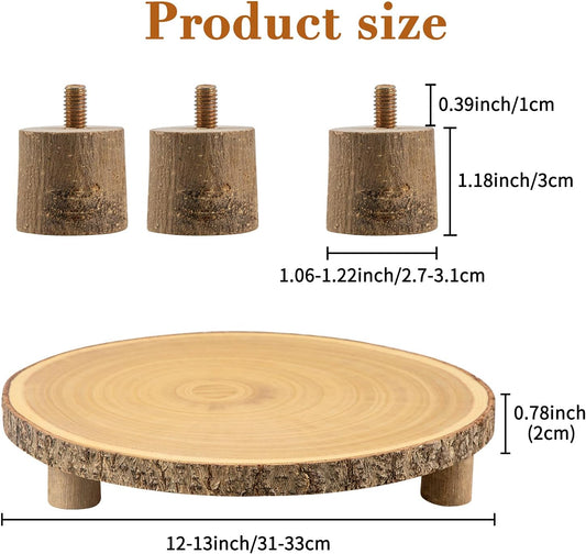 Rustic Wood Cake Stand - 11-13 Inch Wooden Slice with Legs for Elegant Wedding, Birthday, & Woodland-Themed Parties(1Pcs)