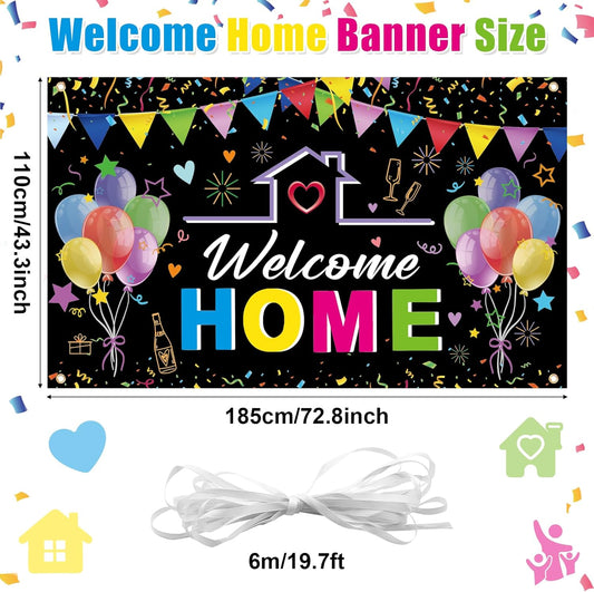 Welcome Home Backdrop Banner,Colorful Welcome Home Banner Background Photo Booth Yard Sign Decorations for Homecoming Family Returning Housewarming Party Supplies