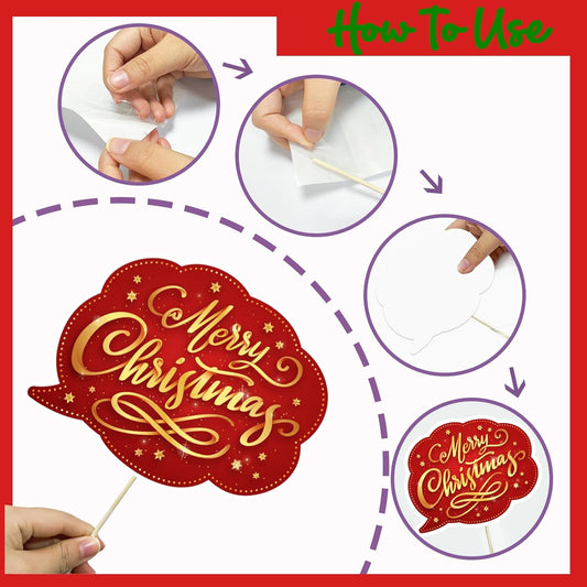 Christmas Photo Booth Props Kit, 24Pcs Fun Photo Props & Selfie Frame for Christmas Photos Decoration, Funny Santa & Gingerbread Photo Props for Xmas Holiday Party Decoration