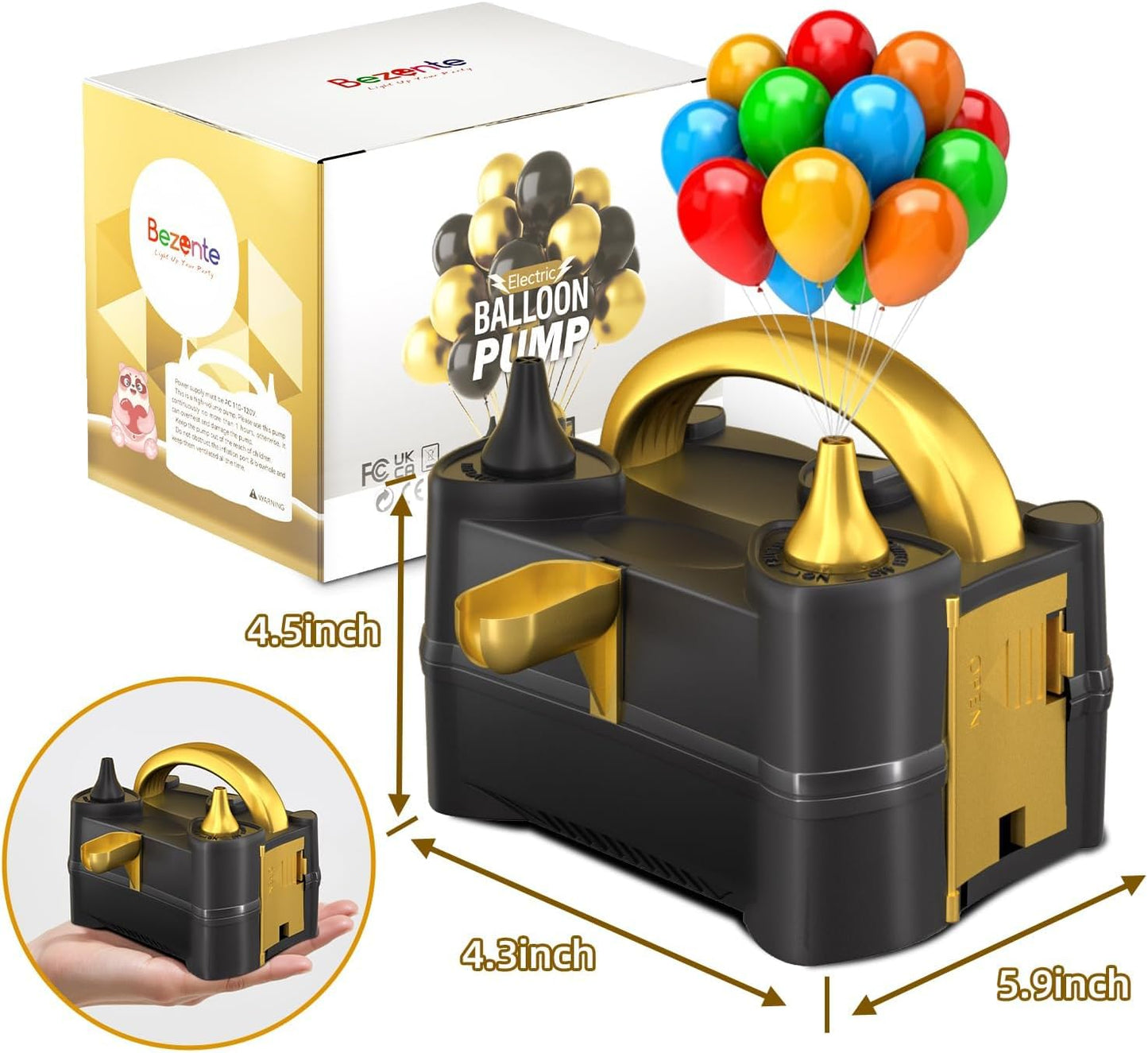 Bezente Balloon Pump Electric, Portable Balloon Inflator Pump Electric Air Pump for Balloons Dual Nozzle Electric Balloon Pump for Birthday Wedding Graduation Party Decorations