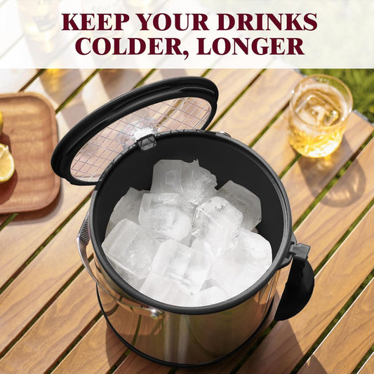 6.8L/7QT Large Insulated Ice Bucket with Lid & Scoop,Double-Wall Ice Bucket for Parties,Cocktail Bar(Black)