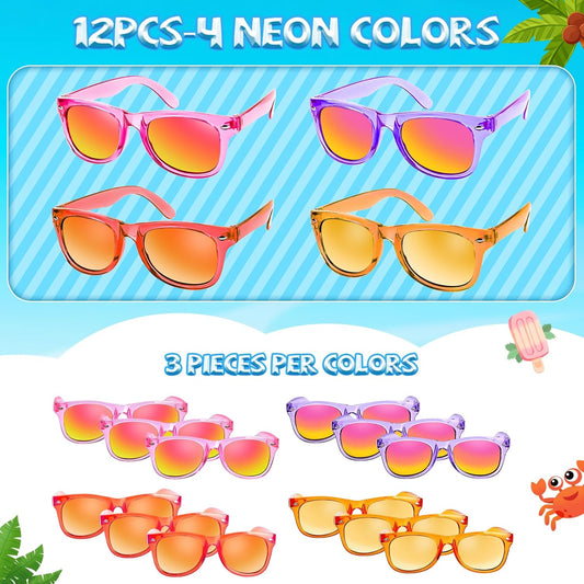 Kids Sunglasses Party Favors Bulk - 32Packs Goodie Bags Stuffers for Kids 3-8, Boys Girls Neon Sunglass with UV400 Protection for Kid Birthday Party, Pool Party Supplies, End of Year Student Gifts