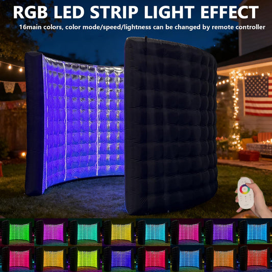 SAYOK 360 Photo Booth Backdrop, 10FT Inflatable Photo Booth Wall with Light, Enclosure, Photoshoot Background Silver Wall for 360 Photo Booth Machine, Wedding, Party, Event, Exhibition
