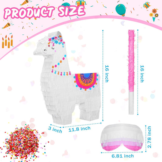 Wettarn Llama Piñata Fiesta for Mexican Fiesta Party Supplies, Includes Piñata Stick and Blindfold, Confetti for Kids Birthday Celebrations, Mexican Themed Party, 16 x 12 x 3 Inch