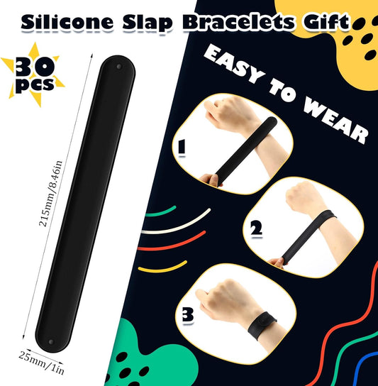 Vinsot 30 Pcs Silicone Slap Bracelets Gift for Kids DIY Slap Bands Party Favor Soft Blank Snap Wristbands Bulk for School Craft Project Painting Classroom Prizes Birthday Wedding