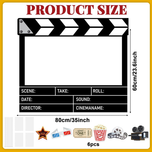 Large 32 x 24 Inch Movie Night Photo Booth Props Corrugated Plastic Movie Theater Picture Selfie Frame Cinema Photo Frame Selfie Props Accessories for Family Holiday Birthday Baby Shower Party Supply