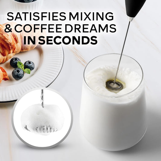 Zulay Kitchen Powerful Milk Frother Wand With Duracell Batteries - Ultra Fast Handheld Drink Mixer - Electric Whisk Foam Maker for Coffee, Lattes, Cappuccino & Matcha - Z1 Motor - Black - Colors D