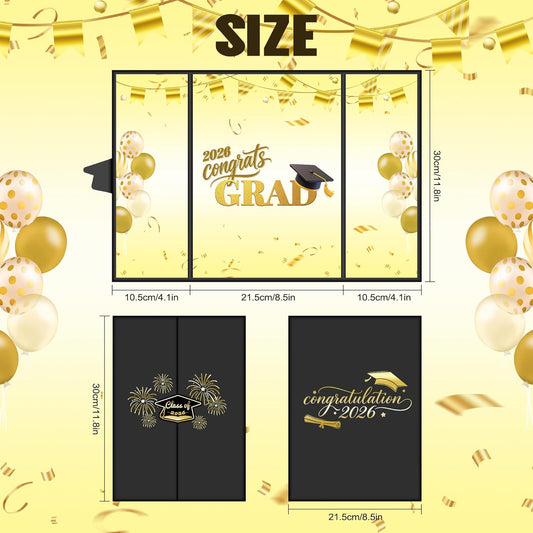 2026 Graduation Decorations Class of 2026 Guest Book – Black and Gold Sign in Book Alternative 18x12 Inch Tri-Fold Signature Board for High School College Party Congrats Grad Keepsake Black Gold