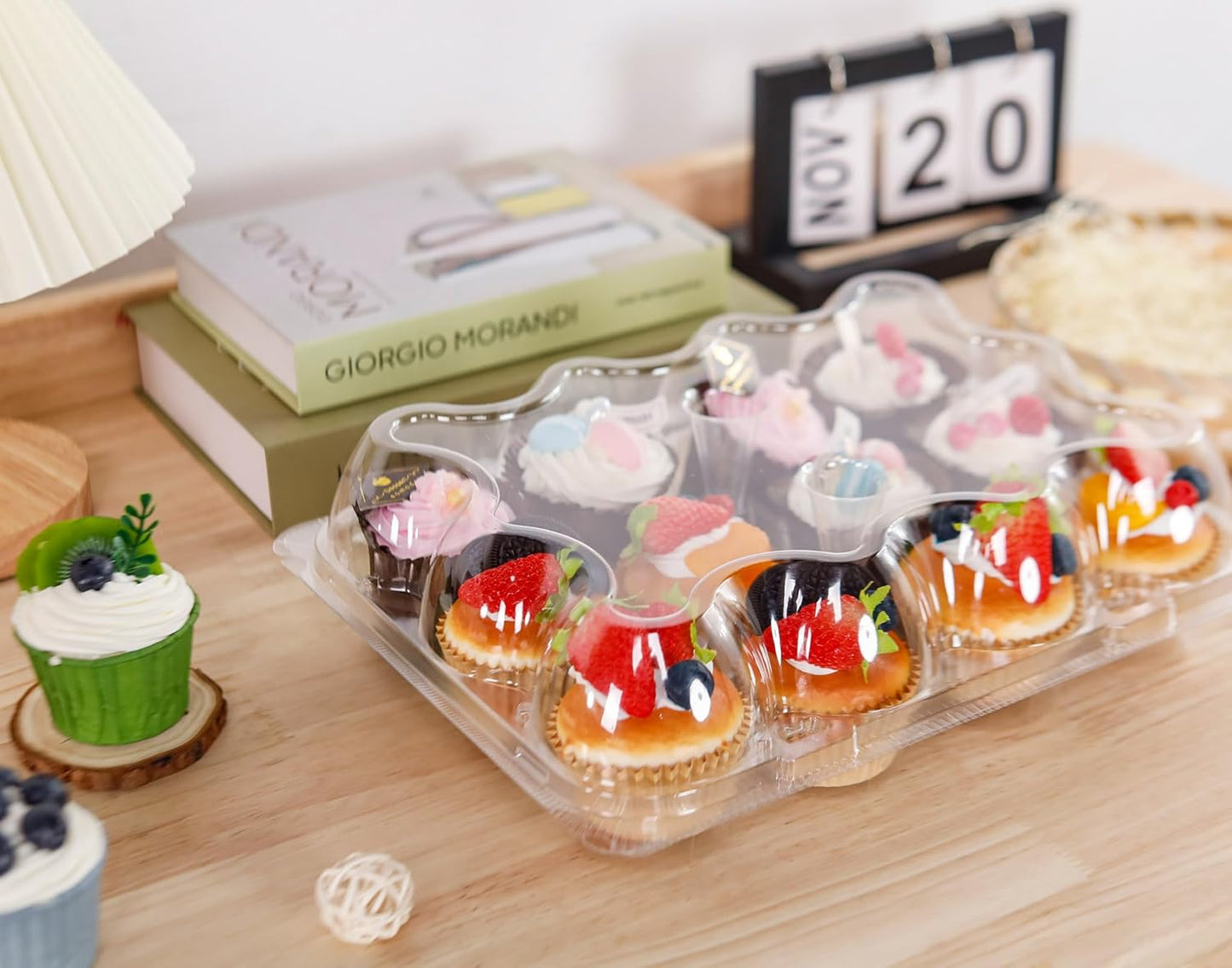 NPLUX 12 Count Cupcake Containers 12 Pack Cupcake Holders Plastic Stackable Cupcake Boxes with Detachable Tall Dome Lids and 144 Liners for 144 Cupcakes, BPA Free, Standard Size
