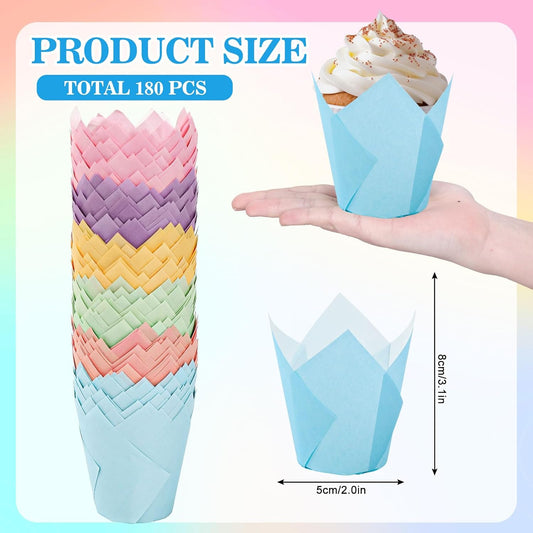 FYSUIMU 180Pcs Sage Green Tulip Cupcake Liners Gradient Green Muffin Baking Cups Cupcake Wrappers for Wedding Bridal Shower Spring Holiday Party Supplies