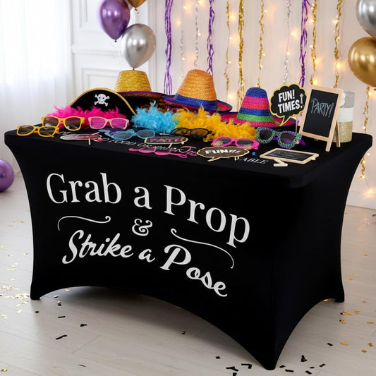 Gilprop Photo Booth Table Cloth Photo Booth Props Accessories Rectangle Tight Table Background for Indoor Outdoor Party Photography Decoration Graduation Wedding Birthday Bachelorette(Stylish,4ft)