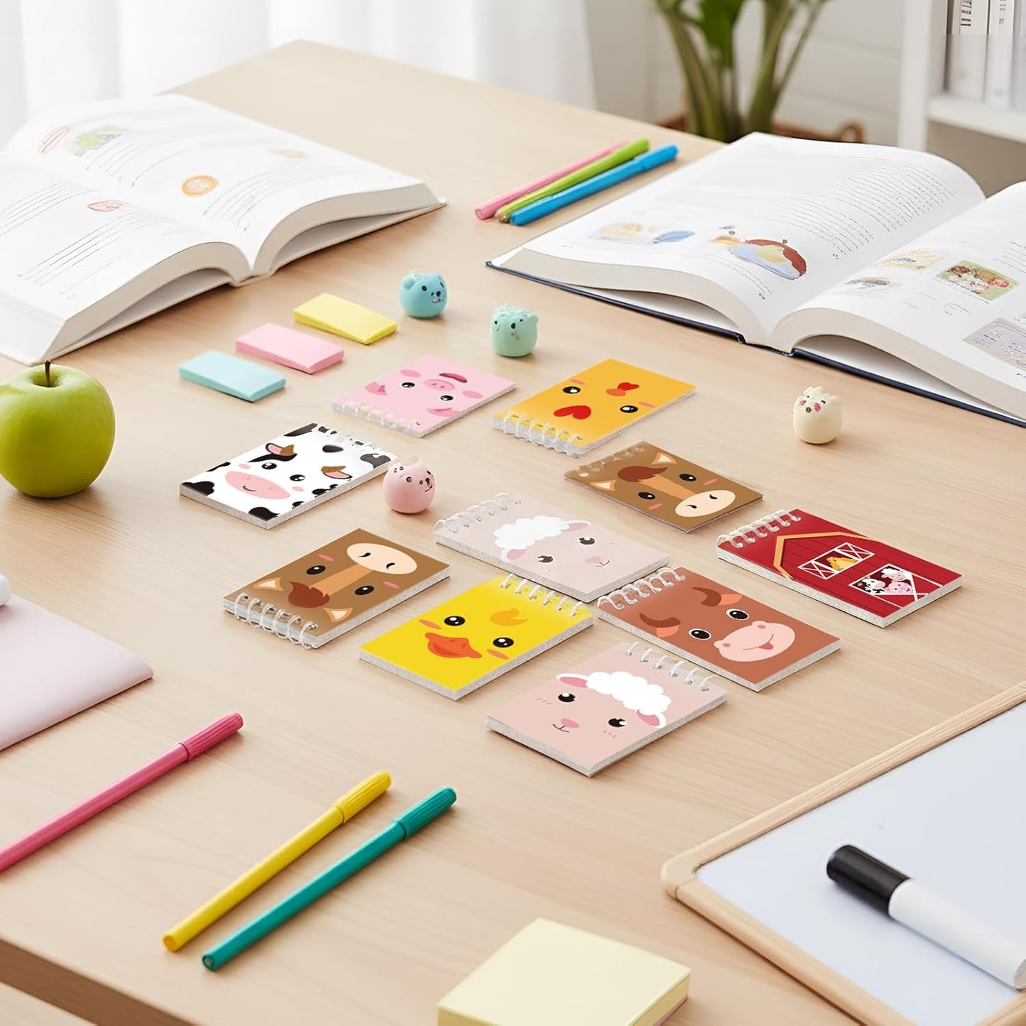 Clabby 24 Pcs Farm Animal Mini Notepad Farm Animal Party Favors for Kids Chick Pocket Journal Notebook Small Barnyard Spiral Notebook Bulk for Summer Birthday Party Decor School Student(Cute Style)