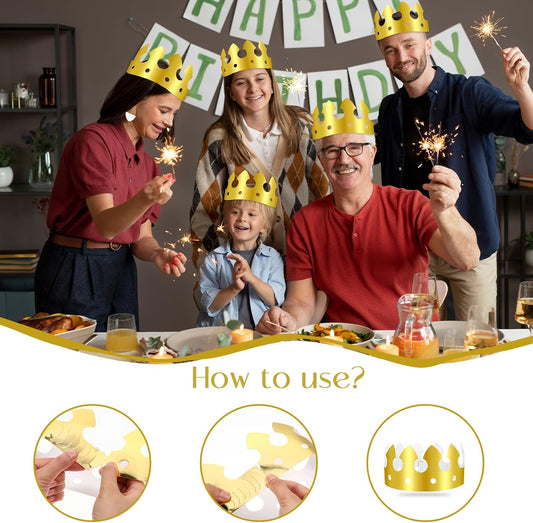 SynHHergyx 100 Pcs Paper Crowns, Golden King Birthday Hats Bulk Foldable & Adjustable Birthday Party Favors Headwear Supplies