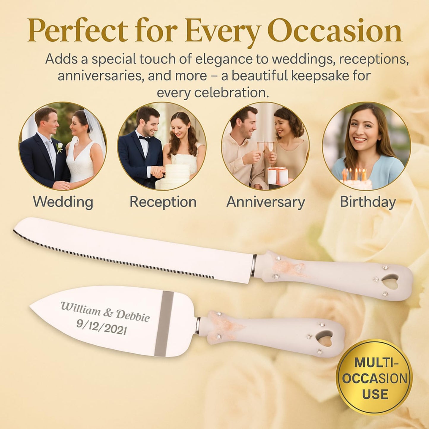 GIFTS INFINITY Personalized Wedding Cake Knife and Server Set with Engraving – Cake Cutting Utensil Set, Keepsake Gift for Wedding, Anniversary, Reception, Birthday & Other Occasions (CH-101WB)