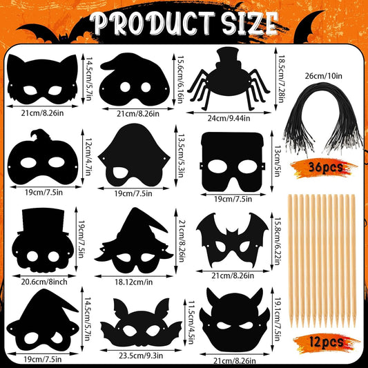 AUGSUN Halloween Crafts, 36pcs Scratch Art Mask Rainbow Magic Scratch Paper Mask Halloween Mask Crafts for Party Favors