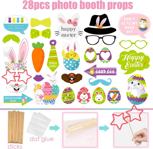 29 Pack Fun Giant Easter Theme Inflatable Selfie Frame & Photobooth Props Set for Pictures & Decors Happy Easter Photo Props Decorations for Bunny Egg Selfie Props Spring Photography Party Supplies